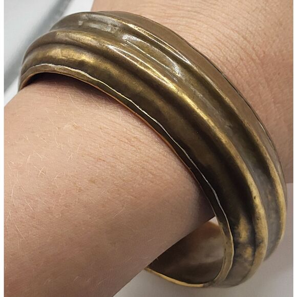 Estate Jewelry - Estate Vintage Brass Modernist Chunky Bangle Bracelet 2.6in dia